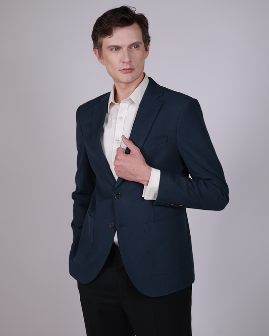 Cotton Stretch Blazer – Classic Fit, Navy or Beige