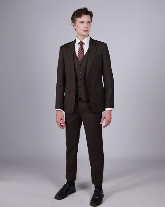 Brown Houndstooth Suit – 100% Wool, Classic Fit (2 or 3 Piece)
