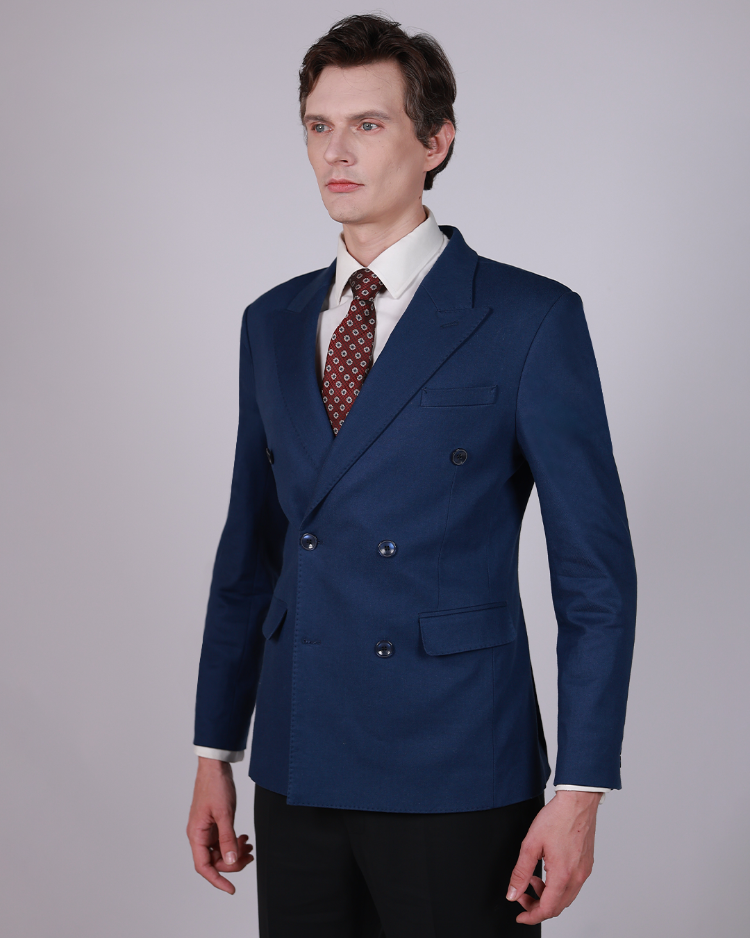 Navy Double Breasted Jacket – Cotton, Classic Fit