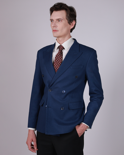 Navy Double Breasted Jacket – Cotton, Classic Fit