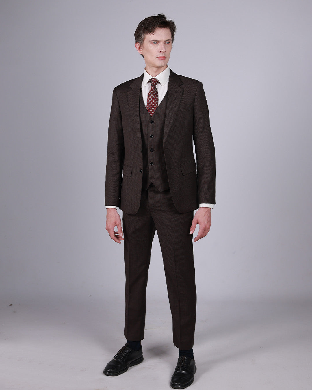 Brown Houndstooth Suit – 100% Wool, Classic Fit (2 or 3 Piece)