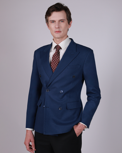 Navy Double Breasted Jacket – Cotton, Classic Fit