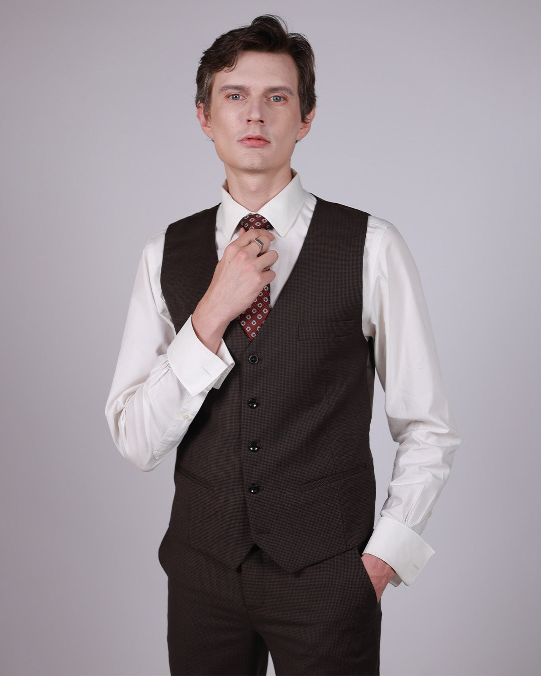 Brown Houndstooth Suit – 100% Wool, Classic Fit (2 or 3 Piece)