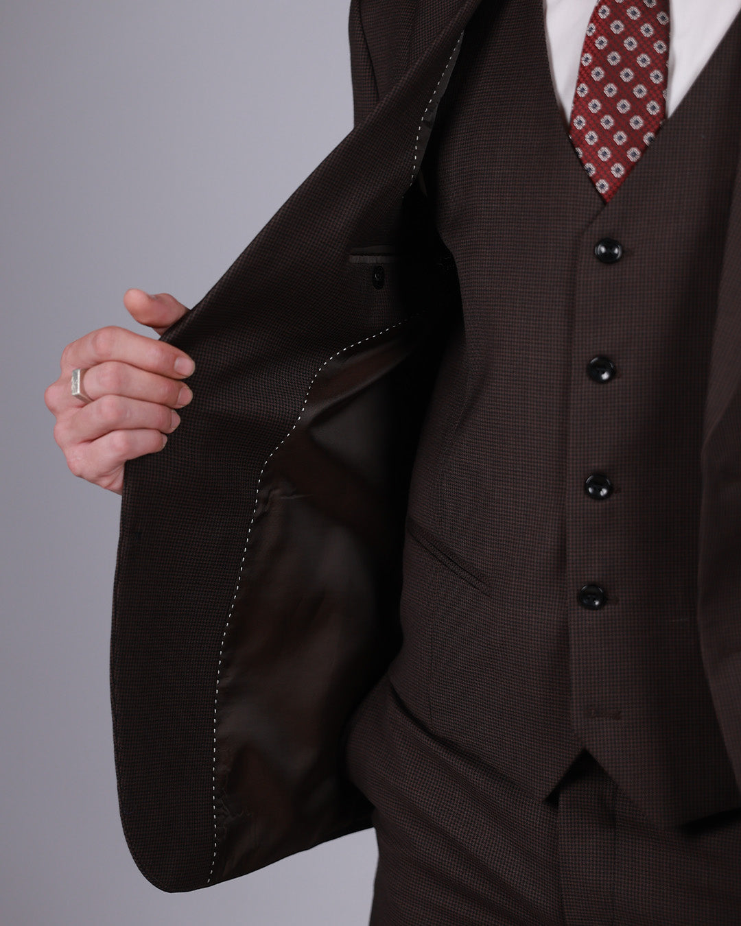 Brown Houndstooth Suit – 100% Wool, Classic Fit (2 or 3 Piece)