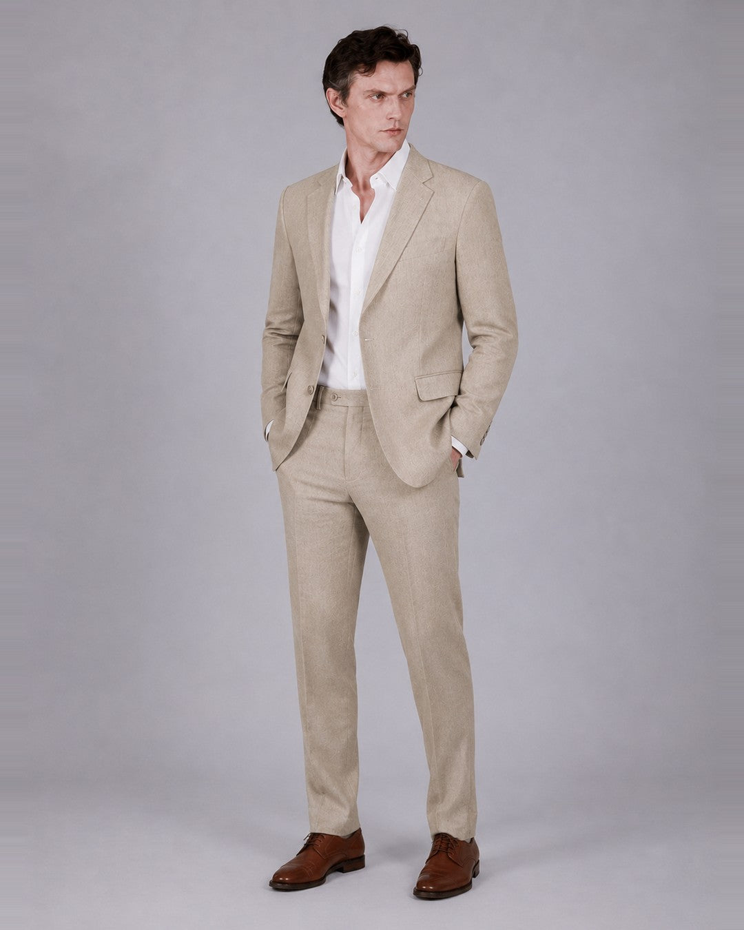 Beige Suit – 100% Linen, Classic Fit (2 Piece)