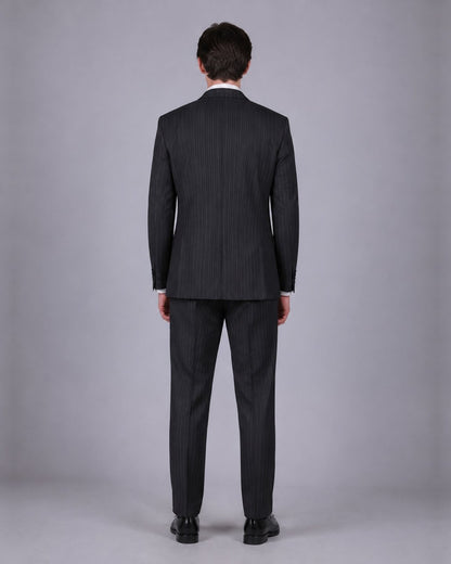 Charcoal Pinstripe Double Breasted Suit – 100% Wool, Classic Fit